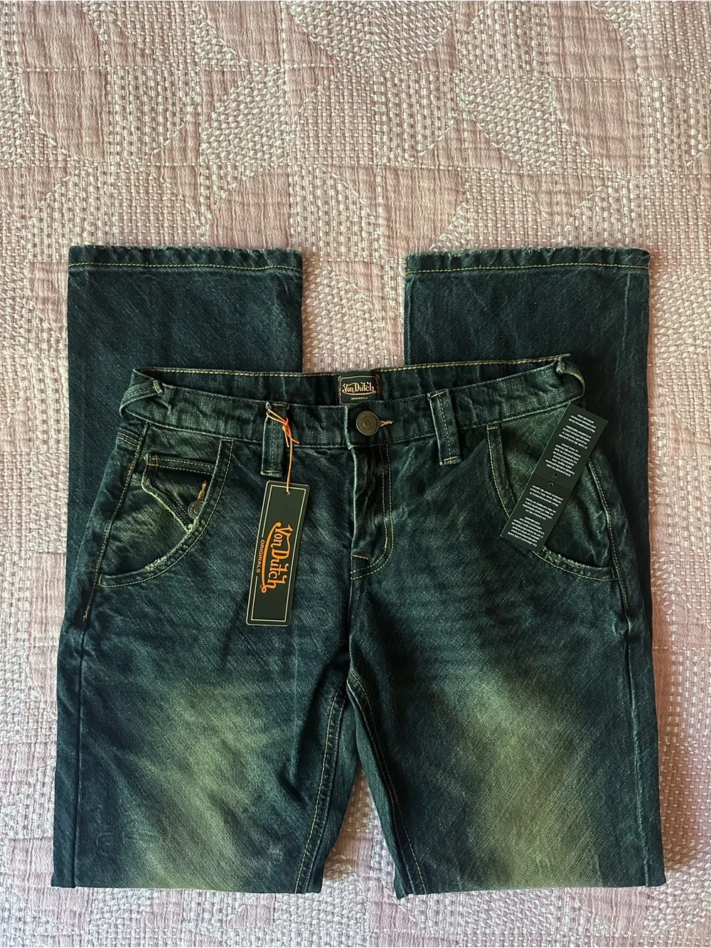 Von Dutch dark wash green cast denim jeans